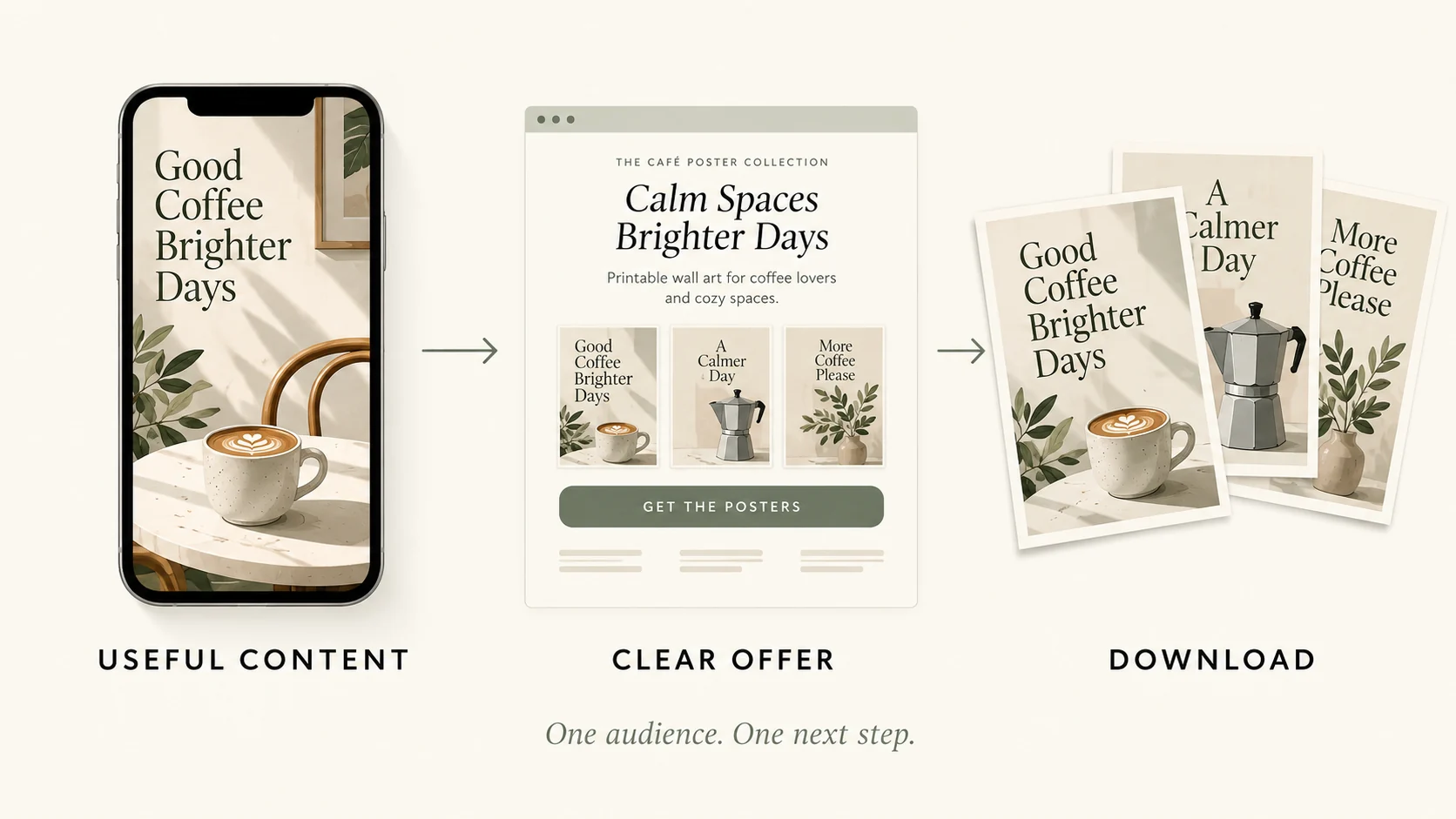 Keep the audience and product promise consistent from content to download.