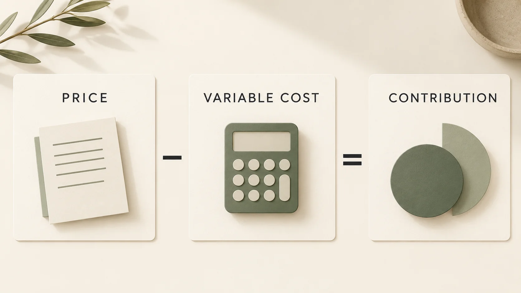 Contribution is price minus variable cost; it is not the same as final profit.