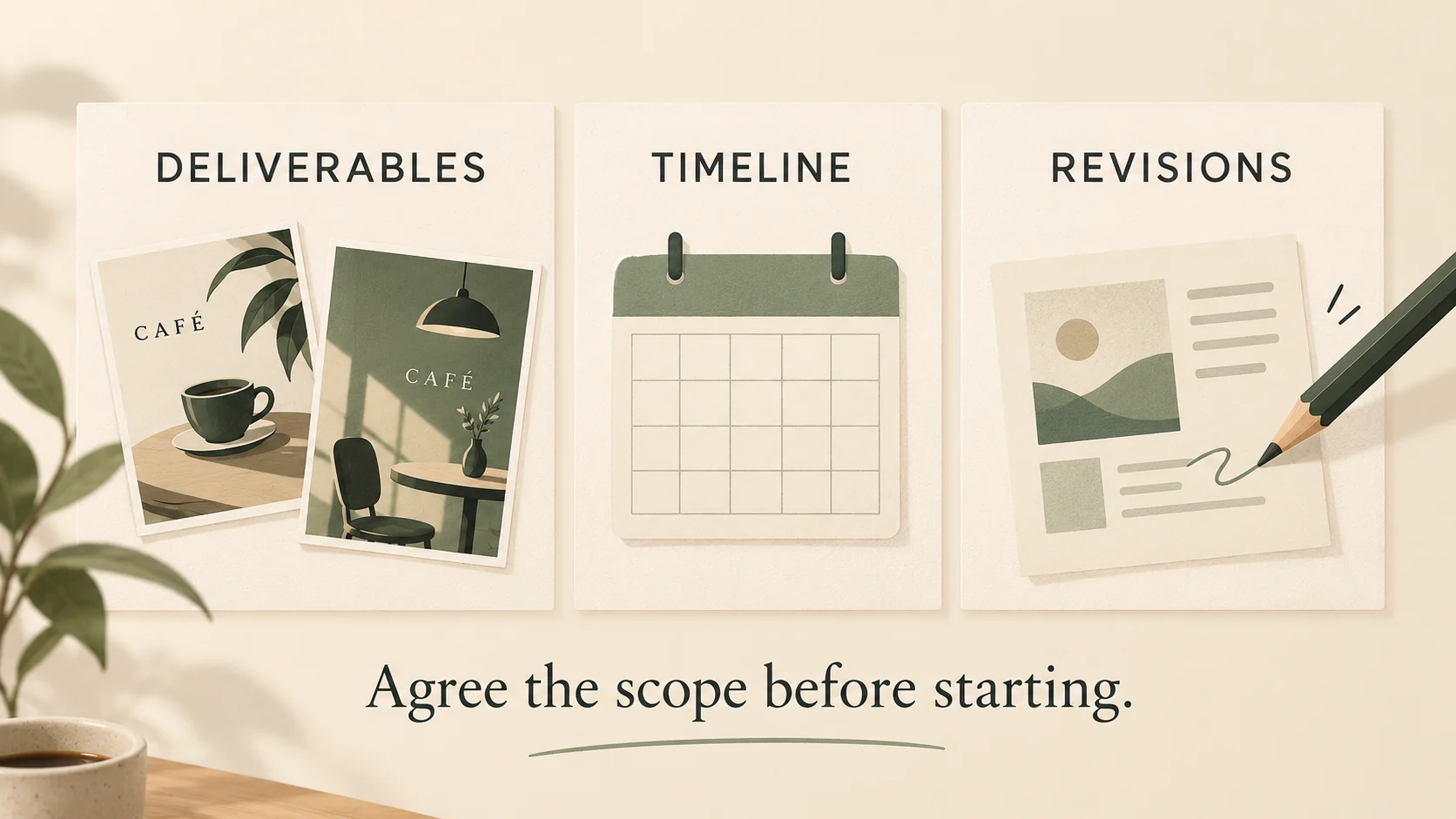 Agree deliverables, timing and revision boundaries before custom work begins.