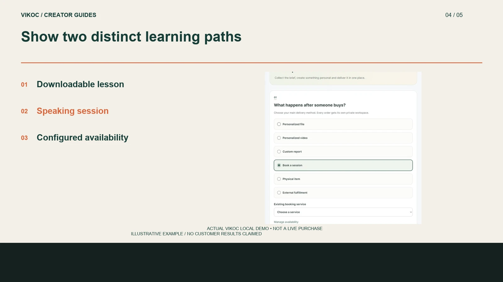Show two distinct learning paths — VIKOC demonstration controls and teaching examples