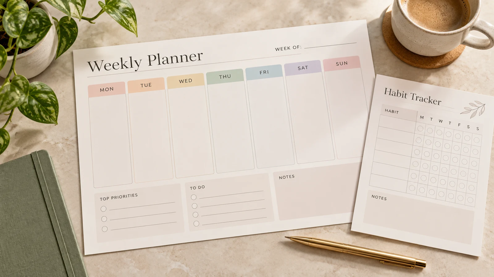 Illustrative printable weekly planner